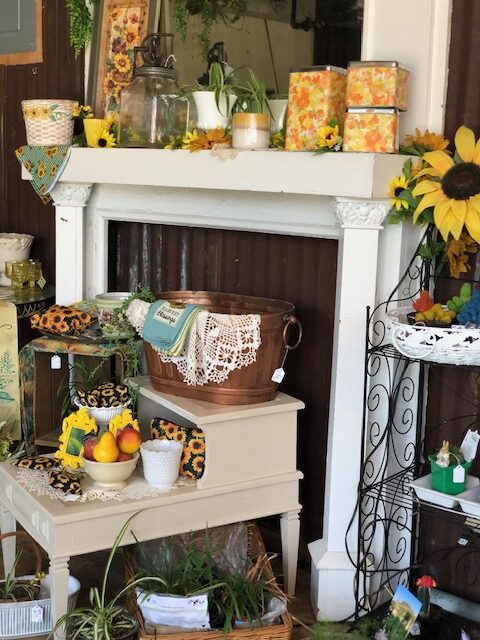 image displays a collection of items typically found in an antique or vintage store